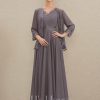 Mother of the Bride Dresses | A-line V-Neck Ankle-Length Chiffon Mother of the Bride Dress With Sequins Appliques Lace Beading As Picture – Womens