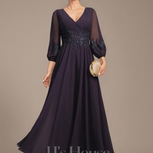 Mother of the Bride Dresses | A-line V-Neck Ankle-Length Lace Chiffon Mother of the Bride Dress With Sequins As Picture – Womens