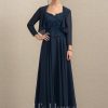 Mother of the Bride Dresses | A-line V-Neck Ankle-Length Lace Chiffon Mother of the Bride Dress With Sequins Dark Navy – Womens