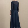 Mother of the Bride Dresses | A-line V-Neck Ankle-Length Lace Chiffon Mother of the Bride Dress With Sequins Dark Navy – Womens