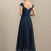 Mother of the Bride Dresses | A-line V-Neck Ankle-Length Lace Chiffon Mother of the Bride Dress With Sequins Dark Navy – Womens