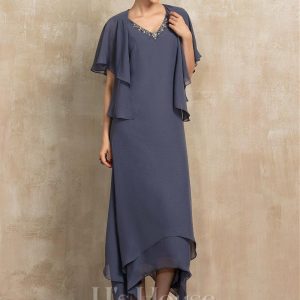 Mother of the Bride Dresses | A-line V-Neck Asymmetrical Chiffon Mother of the Bride Dress With Beading Stormy – Womens