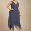 Mother of the Bride Dresses | A-line V-Neck Asymmetrical Chiffon Mother of the Bride Dress With Beading Stormy – Womens