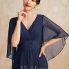 Mother of the Bride Dresses | A-line V-Neck Asymmetrical Chiffon Mother of the Bride Dress With Pleated Appliques Lace As Picture – Womens