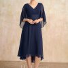 Mother of the Bride Dresses | A-line V-Neck Asymmetrical Chiffon Mother of the Bride Dress With Pleated Appliques Lace As Picture – Womens