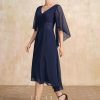 Mother of the Bride Dresses | A-line V-Neck Asymmetrical Chiffon Mother of the Bride Dress With Pleated Appliques Lace As Picture – Womens