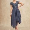 Mother of the Bride Dresses | A-line V-Neck Asymmetrical Lace Chiffon Mother of the Bride Dress Stormy – Womens