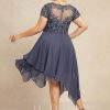 Mother of the Bride Dresses | A-line V-Neck Asymmetrical Lace Chiffon Mother of the Bride Dress Stormy – Womens