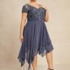 Mother of the Bride Dresses | A-line V-Neck Asymmetrical Lace Chiffon Mother of the Bride Dress Stormy – Womens