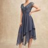 Mother of the Bride Dresses | A-line V-Neck Asymmetrical Lace Chiffon Mother of the Bride Dress Stormy – Womens