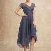 Mother of the Bride Dresses | A-line V-Neck Asymmetrical Lace Chiffon Mother of the Bride Dress Stormy – Womens