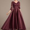 Mother of the Bride Dresses | A-line V-Neck Asymmetrical Satin Lace Mother of the Bride Dress With Sequins Cabernet – Womens