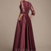 Mother of the Bride Dresses | A-line V-Neck Asymmetrical Satin Lace Mother of the Bride Dress With Sequins Cabernet – Womens