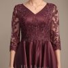 Mother of the Bride Dresses | A-line V-Neck Asymmetrical Satin Lace Mother of the Bride Dress With Sequins Cabernet – Womens