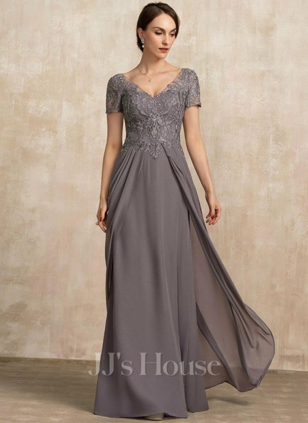 Mother of the Bride Dresses | A-line V-Neck Floor-Length Chiffon Lace Mother of the Bride Dress As Picture – Womens