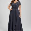 Mother of the Bride Dresses | A-line V-Neck Floor-Length Chiffon Lace Mother of the Bride Dress With Cascading Ruffles Sequins Beading As Picture – Womens