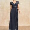 Mother of the Bride Dresses | A-line V-Neck Floor-Length Chiffon Lace Mother of the Bride Dress With Cascading Ruffles Sequins Beading As Picture – Womens