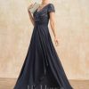 Mother of the Bride Dresses | A-line V-Neck Floor-Length Chiffon Lace Mother of the Bride Dress With Cascading Ruffles Sequins Beading As Picture – Womens