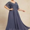 Mother of the Bride Dresses | A-line V-Neck Floor-Length Chiffon Lace Mother of the Bride Dress With Sequins Beading Stormy – Womens