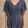 Mother of the Bride Dresses | A-line V-Neck Floor-Length Chiffon Lace Mother of the Bride Dress With Sequins Beading Stormy – Womens