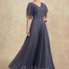 Mother of the Bride Dresses | A-line V-Neck Floor-Length Chiffon Lace Mother of the Bride Dress With Sequins Beading Stormy – Womens