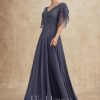 Mother of the Bride Dresses | A-line V-Neck Floor-Length Chiffon Lace Mother of the Bride Dress With Sequins Beading Stormy – Womens