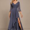 Mother of the Bride Dresses | A-line V-Neck Floor-Length Chiffon Mother of the Bride Dress With Cascading Ruffles Stormy – Womens