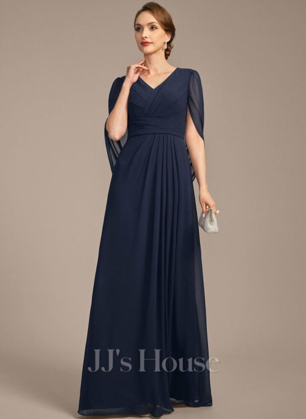 Mother of the Bride Dresses | A-line V-Neck Floor-Length Chiffon Mother of the Bride Dress With Pleated As Picture – Womens