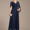 Mother of the Bride Dresses | A-line V-Neck Floor-Length Chiffon Mother of the Bride Dress With Pleated As Picture – Womens