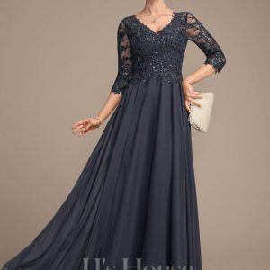 Mother of the Bride Dresses | A-line V-Neck Floor-Length Lace Chiffon Mother of the Bride Dress With Sequins As Picture – Womens