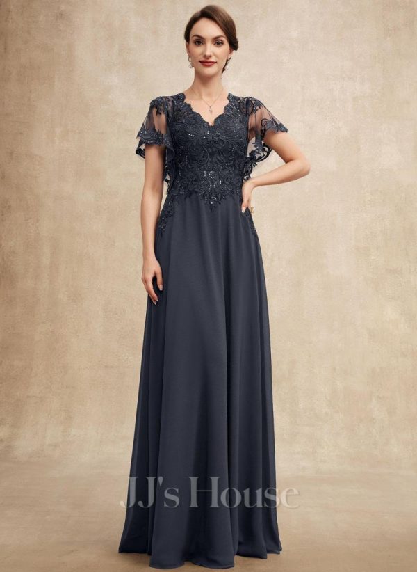 Mother of the Bride Dresses | A-line V-Neck Floor-Length Lace Chiffon Mother of the Bride Dress With Sequins As Picture – Womens