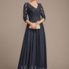 Mother of the Bride Dresses | A-line V-Neck Floor-Length Lace Chiffon Mother of the Bride Dress With Sequins As Picture – Womens