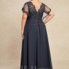 Mother of the Bride Dresses | A-line V-Neck Floor-Length Lace Chiffon Mother of the Bride Dress With Sequins As Picture – Womens