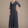 Mother of the Bride Dresses | A-line V-Neck Floor-Length Lace Chiffon Mother of the Bride Dress With Sequins As Picture – Womens