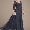 Mother of the Bride Dresses | A-line V-Neck Floor-Length Lace Chiffon Mother of the Bride Dress With Sequins As Picture – Womens