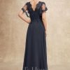 Mother of the Bride Dresses | A-line V-Neck Floor-Length Lace Chiffon Mother of the Bride Dress With Sequins As Picture – Womens