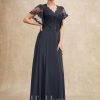 Mother of the Bride Dresses | A-line V-Neck Floor-Length Lace Chiffon Mother of the Bride Dress With Sequins As Picture – Womens