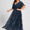 Mother of the Bride Dresses | A-line V-Neck Floor-Length Lace Sequin Chiffon Mother of the Bride Dress With Pleated Dark Navy – Womens