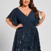 Mother of the Bride Dresses | A-line V-Neck Floor-Length Lace Sequin Chiffon Mother of the Bride Dress With Pleated Dark Navy – Womens