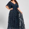 Mother of the Bride Dresses | A-line V-Neck Floor-Length Lace Sequin Chiffon Mother of the Bride Dress With Pleated Dark Navy – Womens