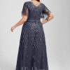 Mother of the Bride Dresses | A-line V-Neck Floor-Length Tulle Lace Mother of the Bride Dress With Sequins Stormy – Womens