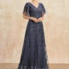 Mother of the Bride Dresses | A-line V-Neck Floor-Length Tulle Lace Mother of the Bride Dress With Sequins Stormy – Womens