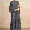 Mother of the Bride Dresses | A-line V-Neck Illusion Ankle-Length Chiffon Lace Mother of the Bride Dress With Sequins Steel Grey – Womens