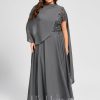 Mother of the Bride Dresses | A-line V-Neck Illusion Ankle-Length Chiffon Lace Mother of the Bride Dress With Sequins Steel Grey – Womens