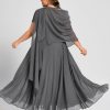 Mother of the Bride Dresses | A-line V-Neck Illusion Ankle-Length Chiffon Lace Mother of the Bride Dress With Sequins Steel Grey – Womens