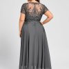 Mother of the Bride Dresses | A-line V-Neck Illusion Ankle-Length Chiffon Lace Mother of the Bride Dress With Sequins Steel Grey – Womens