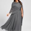 Mother of the Bride Dresses | A-line V-Neck Illusion Ankle-Length Chiffon Lace Mother of the Bride Dress With Sequins Steel Grey – Womens