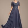 Mother of the Bride Dresses | A-line V-Neck Illusion Floor-Length Lace Chiffon Mother of the Bride Dress With Sequins Stormy – Womens