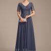 Mother of the Bride Dresses | A-line V-Neck Illusion Floor-Length Lace Chiffon Mother of the Bride Dress With Sequins Stormy – Womens