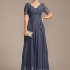 Mother of the Bride Dresses | A-line V-Neck Illusion Floor-Length Lace Chiffon Mother of the Bride Dress With Sequins Stormy – Womens